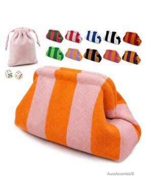 Mahjong Tile Bag with Dice Pouch Crochet Knit Storage Clutch